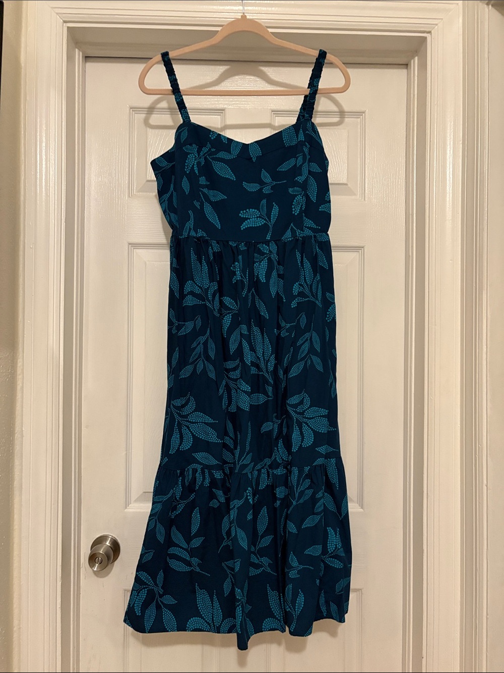 J. Crew Factory Teal Leaf Print Midi Dress